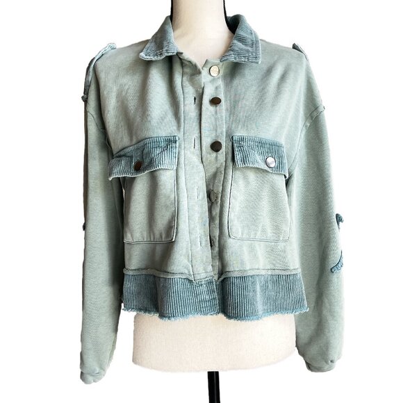 POL Teal French Terry Knit Boho Jacket Corduroy SMALL - Picture 1 of 12